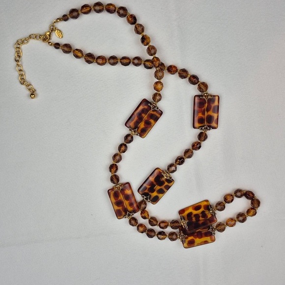 Joan Rivers Jewelry - Joan Rivers Tortoise Lucite Bead Necklace 39" Long Gold Tone Statement Signed